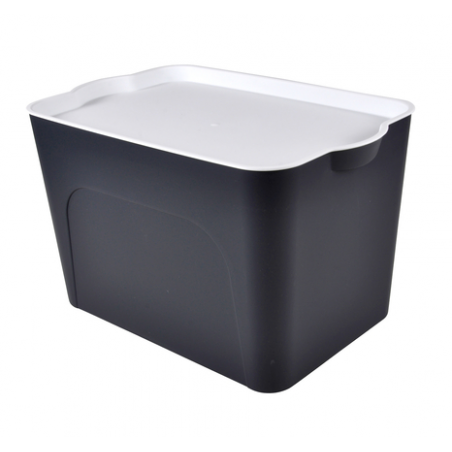 Box avec couvercle en plastique - 26L - Noir et blanc - L 40 x l 27 x H 24,5 cm