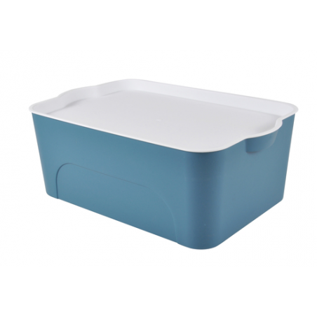 Box avec couvercle en plastique - 16L - Bleu et blanc - L 40 x l 27 x H 15 cm