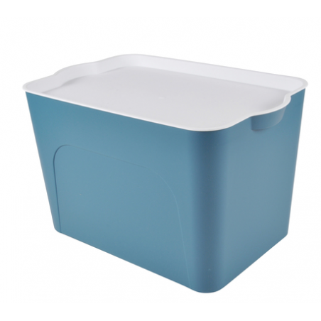 Box avec couvercle en plastique - 26L - Bleu et blanc - L 40 x l 27 x H 24,5 cm