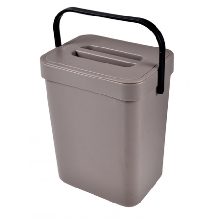 Poubelle de compost accrochable et repositionnable en plastique - 5L - Taupe - L 18 x l 14 x H 24 cm