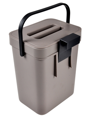 Poubelle de compost accrochable et repositionnable en plastique - 5L -  Taupe - L 18 x l 14 x H 24 cm