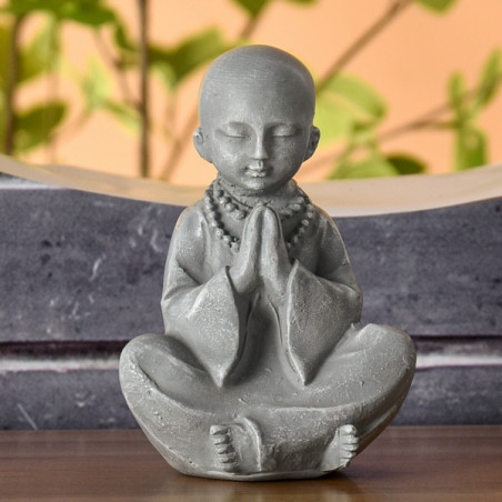 Statuette en résine Bonze en méditation - Gris clair - H 12 cm