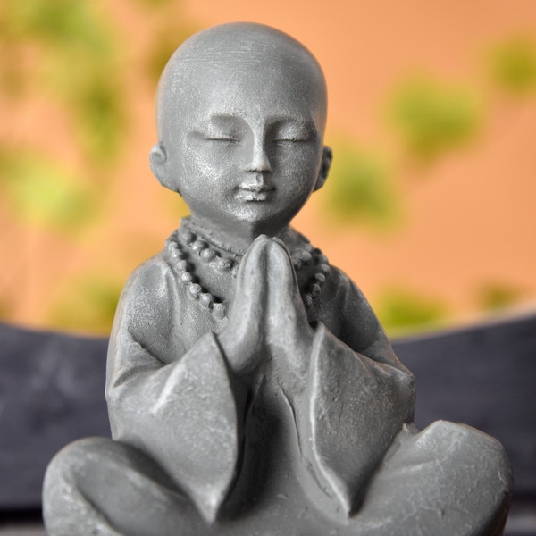 Statuette en résine Bonze en méditation - Gris clair - H 12 cm