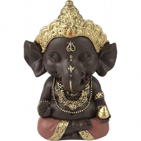 Statuette de Ganesh en résine - Marron et doré - H 11,5 cm