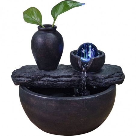 Fontaine d'intérieur Silice en céramique avec vase soliflore et boule en rotation - Gris - H 19 cm