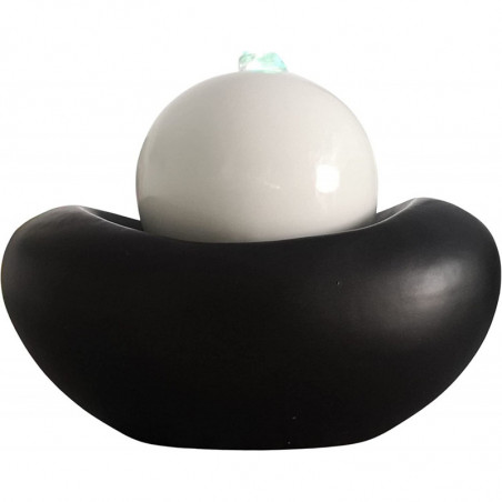 Fontaine d'intérieur ronde en céramique avec LED - Blanc et Noir - H 19 cm