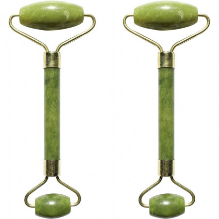 Set de 2 masseurs pour visage en pierre de Jade - Vert - L 14 x l 5 cm