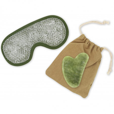 Kit masque pour les yeux thermoconfort + Guasha Jade Vert + housse en coton - Vert