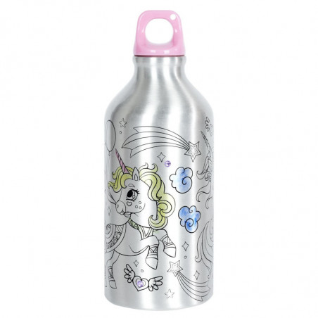 Bouteille de transport Licorne à colorier en aluminium - Gris - 55cl - D 7 x H 18,5 cm