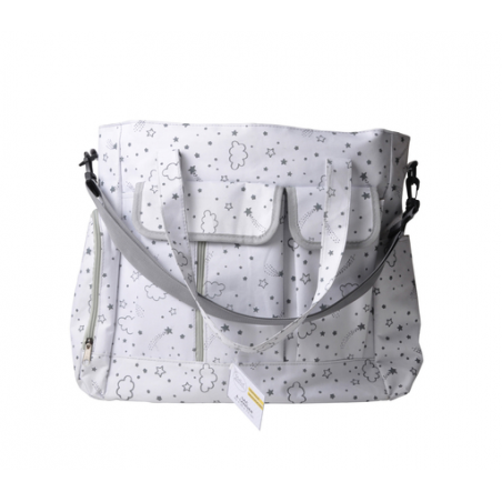 Sac à langer multi poches en tissu - Blanc à motifs astronomie - 35 x 35 x H 13 cm