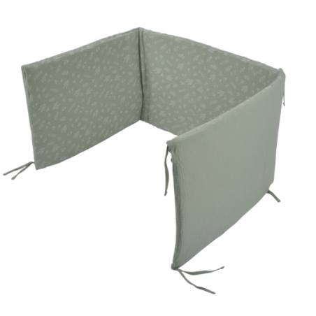 Tour de lit réversible 100% coton à motifs végétales - Vert céladon - 180 x 40 cm
