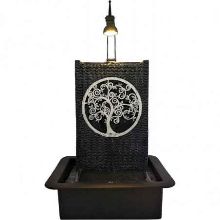 Fontaine "arbre de vie" avec spot de lumière - Noir et blanc - H 40 cm