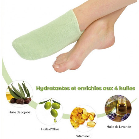 1 Paire de chaussettes SPA hydratantes et réutilisables en coton - Vert - Taille unique