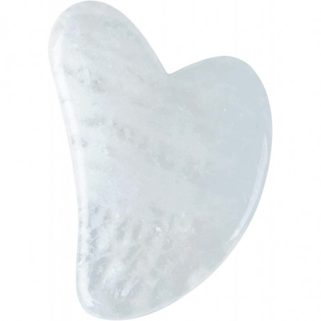 Guasha en cristal de roche pour le soin du visage avec housse - Transparent - L 8 cm