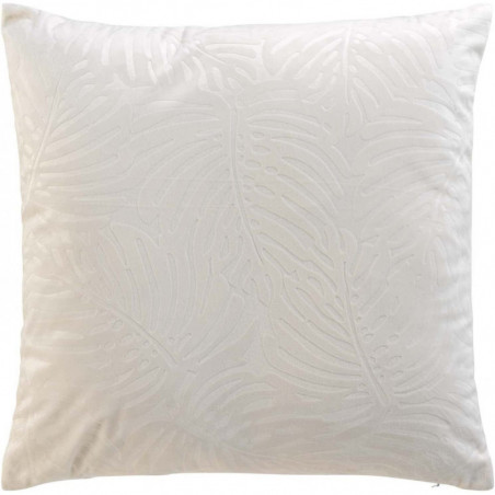 Coussin déhoussable en tissu effet velours motif feuillage en relief Analia - Blanc - 50 x 50 cm