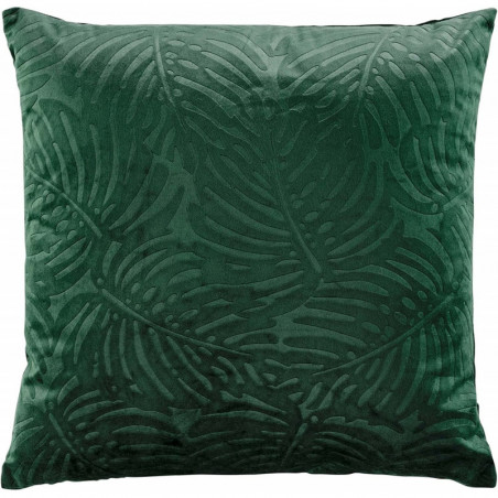 Coussin déhoussable en tissu effet velours motif feuillage en relief Analia - Vert foncé - 50 x 50 cm