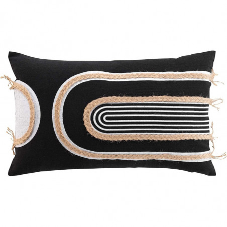 Coussin déhoussable rectangulaire en polycoton et jute avec imprimé géométrique Milazzo - Noir - 30 x 50 cm