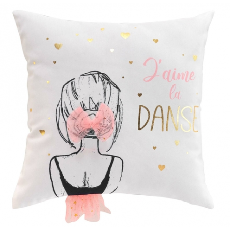 Coussin déhoussable en tissu avec imprimé danse Jazzy - Blanc et Rose - 40 x 40 cm