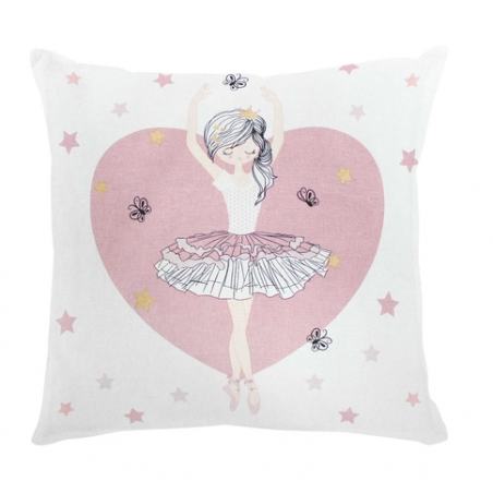 Coussin déhoussable carré en coton avec motif danseuse étoile - Rose et Blanc - 40 x 40 cm