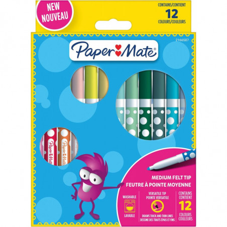 Boîte de 12 feutres à pointes moyennes - Paper Mate - Multicolore