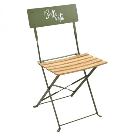Chaise pliante "Bella Vita" en métal et bois de pin - Vert - L 42 x H 81 x P 48 cm