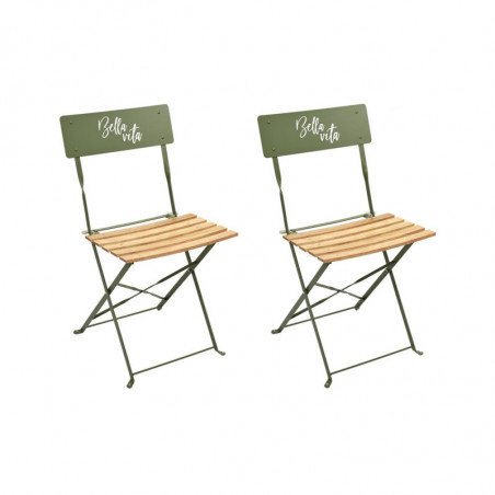 Lot de 2 chaises pliantes "Bella Vita" en métal et bois de pin - Vert - L 42 x H 81 x P 48 cm