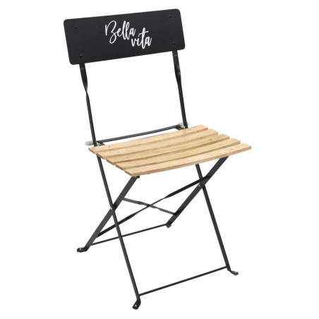 Chaise pliante "Bella Vita" en métal et bois de pin - Noir - L 42 x H 81 x P 48 cm