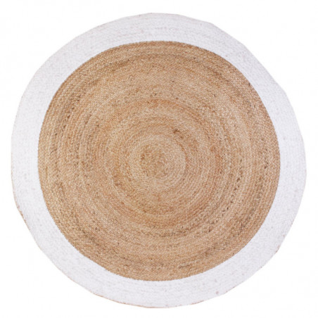 Tapis rond en jute avec bordure - Beige et blanc - D 120 cm