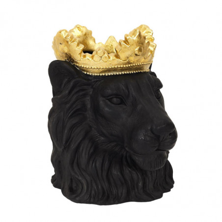 Cache pot tête de lion couronné en magnesia - Noir et doré - H 39,5 x D 30 cm