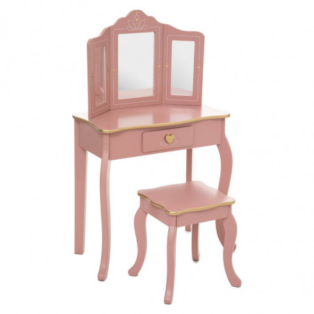 Coiffeuse avec tabouret en bois pour enfant Sissi - Rose - L 59,5 x H 98,5 cm