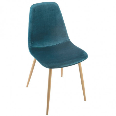 Chaise en velours avec pieds en métal effet bois Roka - Bleu - L 45 x P 51 x H 87 cm