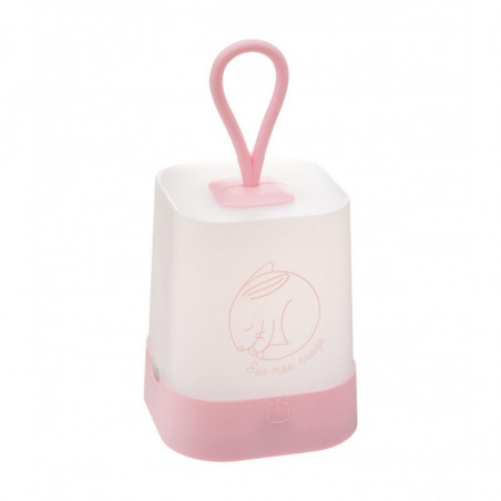 Veilleuse tactile en silicone pour enfant avec poignée motif lapin qui dort LED - Rose - H 16 cm