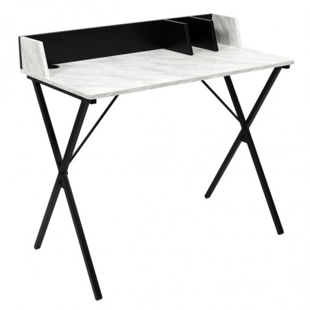 Bureau en bois imitation marbre "Brice" - Noir et blanc - L 90 x H 84 x P 50 cm