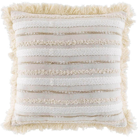 Coussin déhoussable "Atlas Naturel" à franges en coton - Beige - 40 x 40 cm