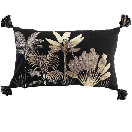 Coussin déhoussable en coton avec imprimé métallisé "Karaba" - Noir - 30 x 50 cm