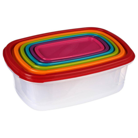 Lot de 6 boîtes alimentaires empilables en plastique - Multicolore - L 25,5 x l 19,9 x H 9 cm