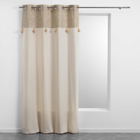 Rideau à 8 oeillets en polycoton "New Sultan" avec pompons - Beige - 140 x 240 cm