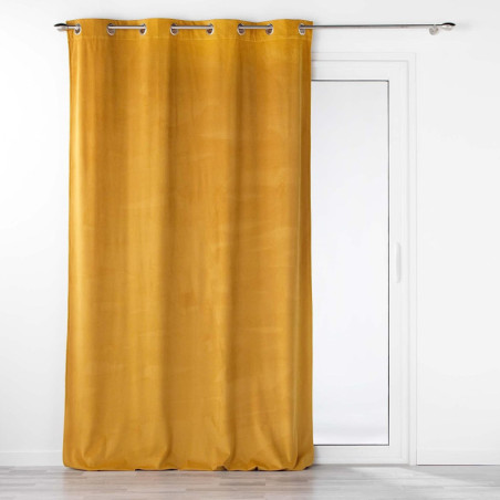Rideau à 8 oeillets "Velouriane" en velours à relief - jaune - 140 x 260 cm