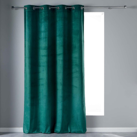 Rideau à 8 oeillets "Velvetine" en velours - Bleu pétrole - 140 x 240 cm