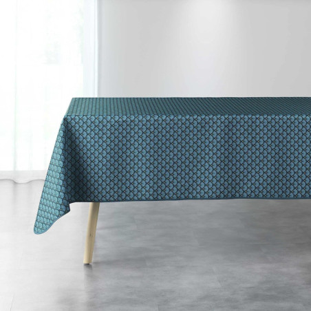 Nappe rectangle imprimé éventails "Artchic" - Bleu - 150 x 240 cm