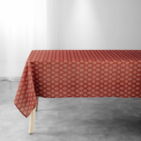 Nappe rectangle imprimé feuilles "Manuela" - Terracota - 145 x 240 cm