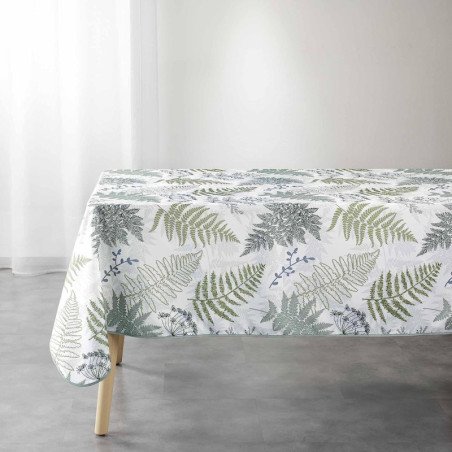 Nappe rectangle imprimé végétal "Melisandre" - Blanc/Vert - 150 x 240 cm