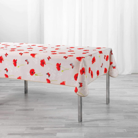 Nappe rectangle "Sweet poppy" à imprimé coquelicots - Rose/rouge - 150 x 240 cm
