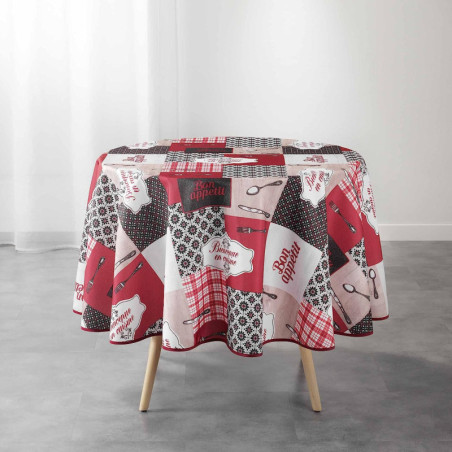 Nappe de table ronde imprimé "Brunch" - Rouge - D 180 cm