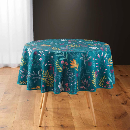 Nappe de table ronde imprimé florale "Bucolique" - Bleu - D 180 cm