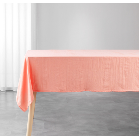 Nappe rectangle "Suzy" en microfibre lavée - Rose corail - 140 x 240 cm