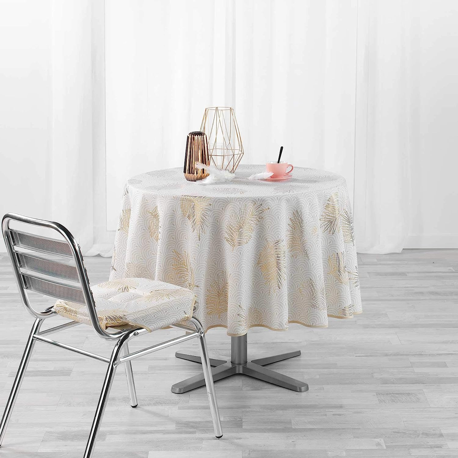 Nappe ronde anti tache - Diamètre 180 cm - Polyester - Feuille de