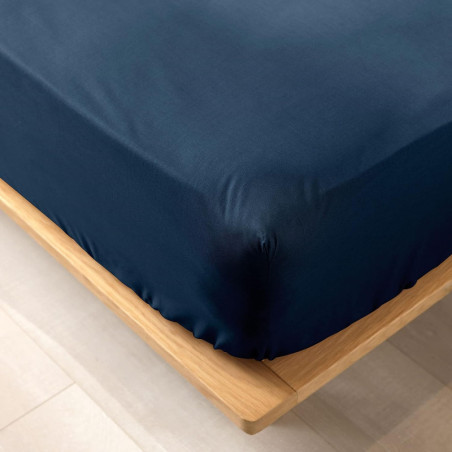 Drap housse en coton bio pour lit 1 personne "Biolina" - Bleu - 90 x 190 cm