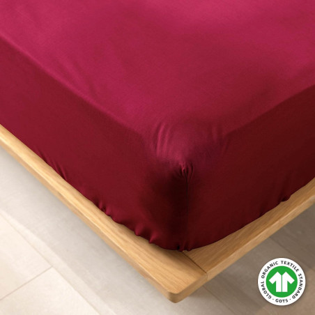 Drap housse en coton bio pour lit 1 personne "Biolina" - Bordeaux - 90 x 190 cm