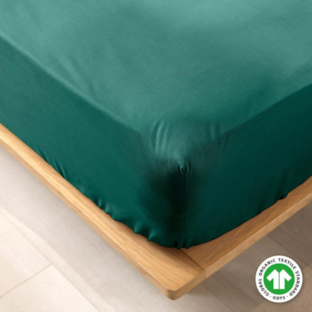 Drap housse en coton bio pour lit 1 personne "Biolina" - Vert emeraude - 90 x 190 cm